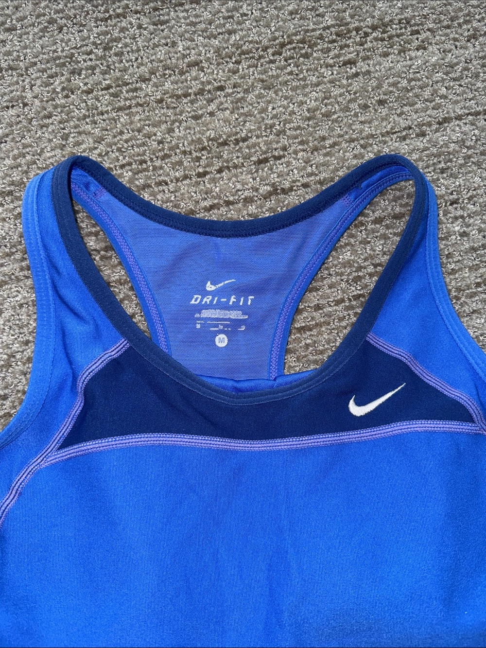 Nike Blue Racerback Athletic Tank with White Swoosh - Picture 2 of 5